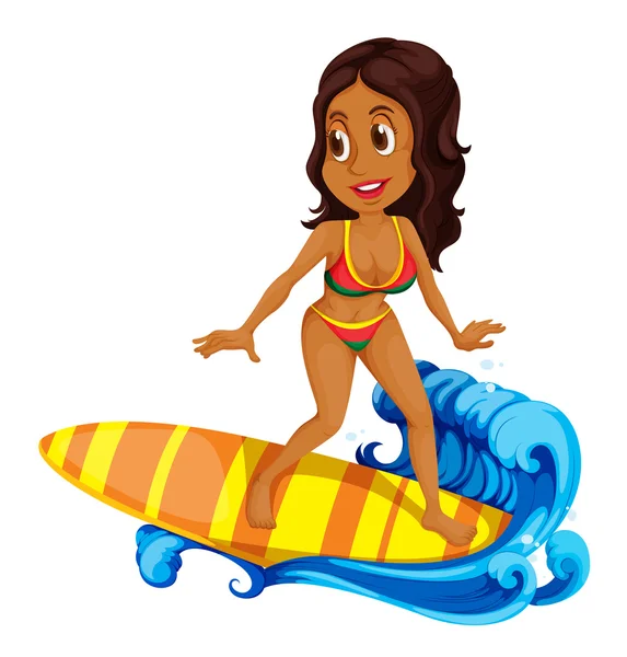 Ein braunes Mädchen beim Surfen — Stockvektor