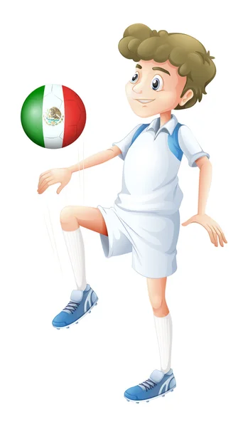 Een voetballer de bal met de flago f mexico — Stockvector