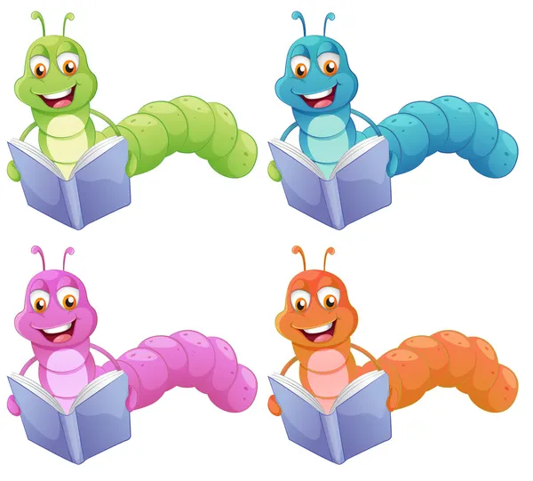 Four worms reading — Stock Illustration Four worms reading Royalty Free Stock Illustrations