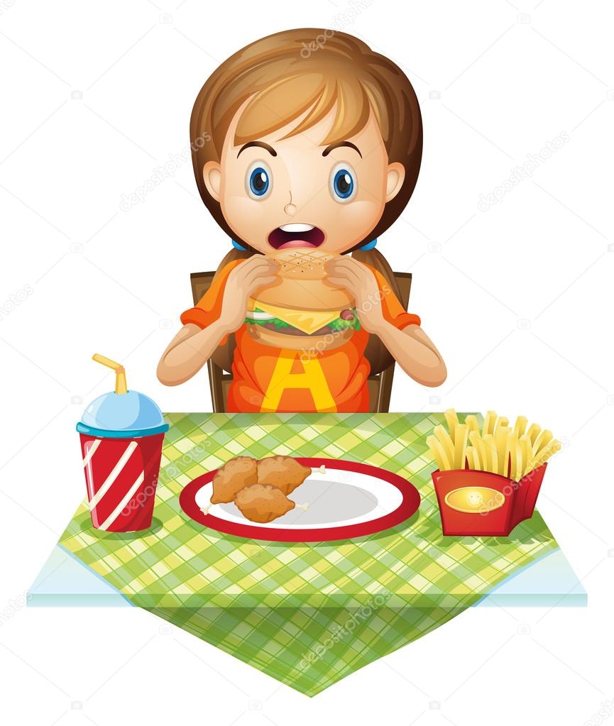 A child eating at a fastfood restaurant