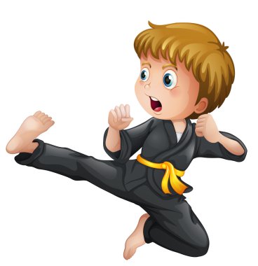genç bir çocuk onun karate gösteren taşır