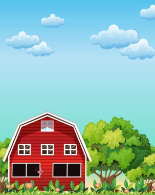 ağaçların yanında kırmızı bir barnhouse