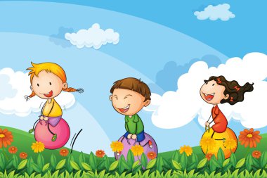 Kids playing with the bouncing balloons