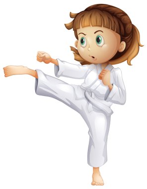 genç bir kız onu karate gösterilen taşır