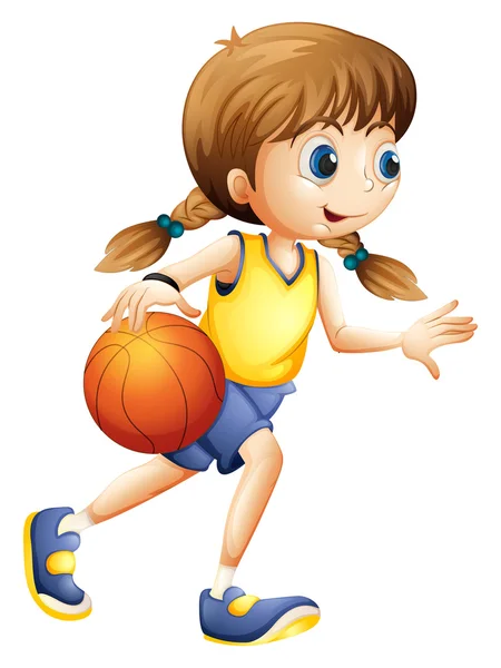 Una linda jovencita jugando baloncesto — Vector de stock