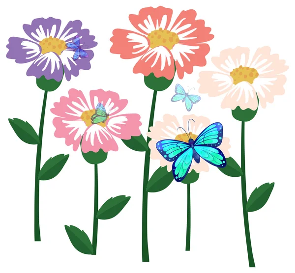 Blooming flower with butterflies — Stock Vector