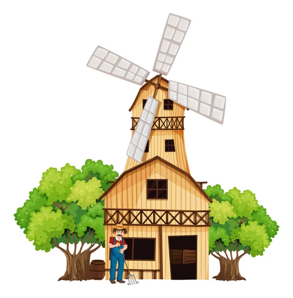 Bir çiftçi barnhouse önünde — Stok Vektör