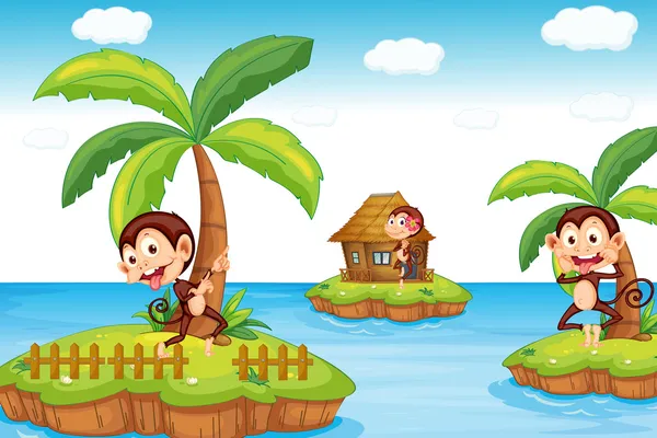 Monos en la playa — Vector de stock