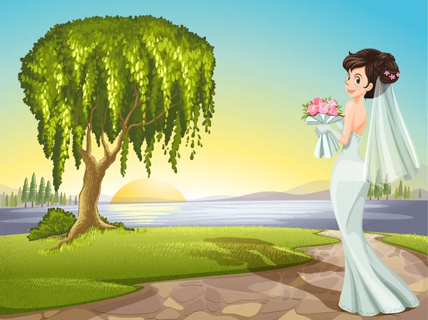 A bride at the road — Stock Vector