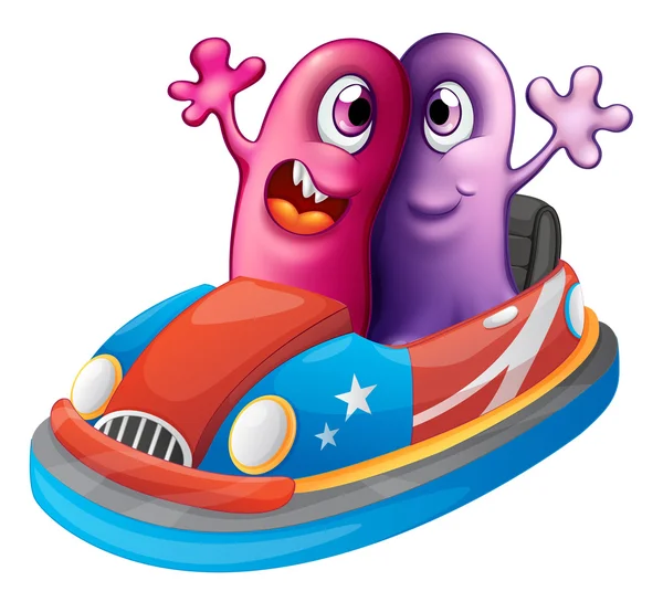 Two monsters riding a car — Stock Vector