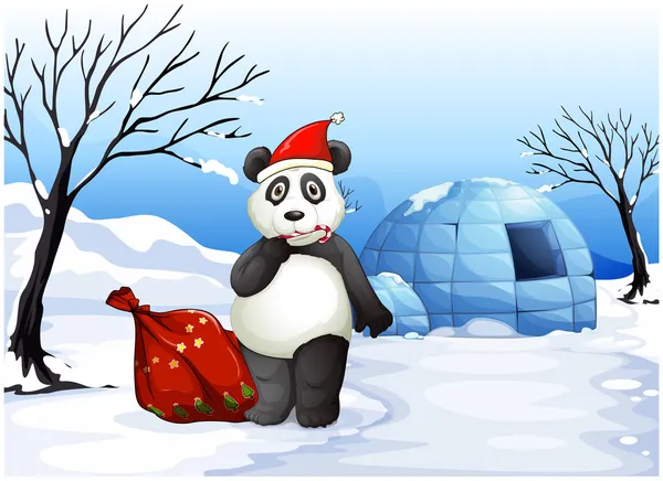 Ein Panda mit rotem Sack — Stockvektor