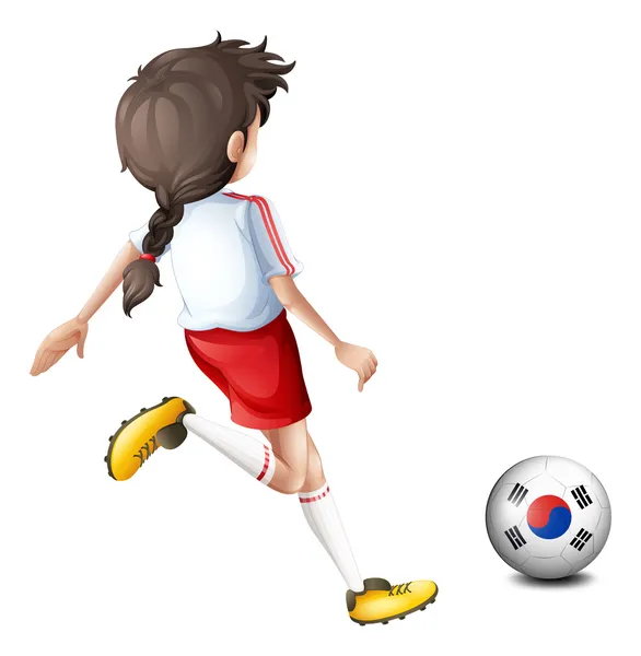 Ein Mädchen kickt den Ball mit der südkoreanischen Flagge — Stockvektor