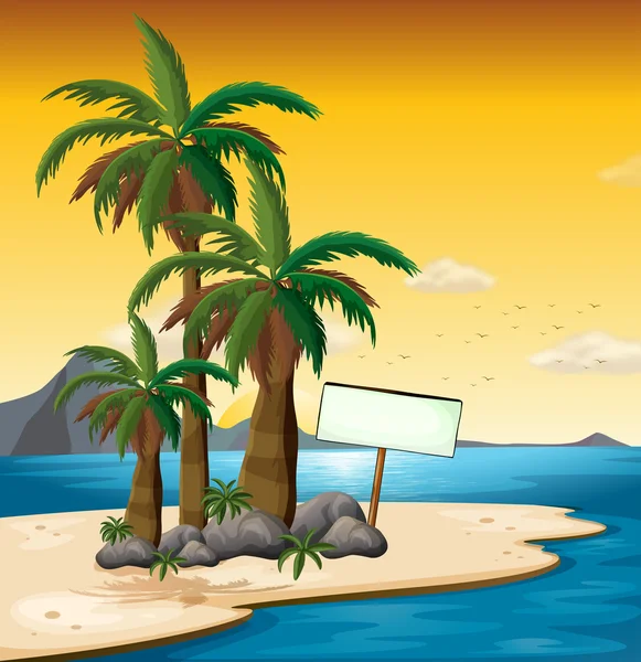 Palmiye ağaçları, kıyıya yakın boş bir tabela — Stok Vektör