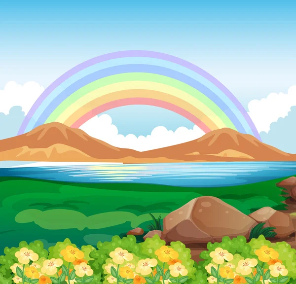 A view of the rainbow and the beautiful nature — Stock Vector