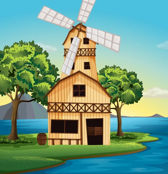 Une ferme avec un moulin à vent — Image vectorielle