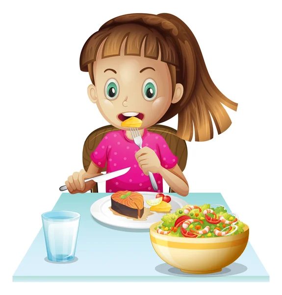 Una niña almorzando — Vector de stock