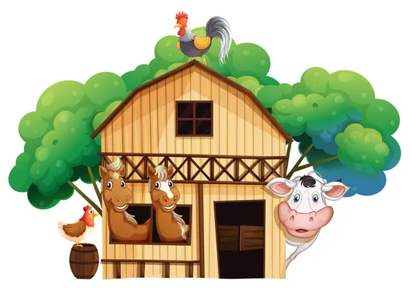 A farmhouse with animals — Stock Vector