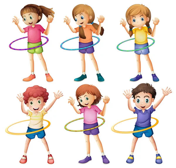 Kinderen spelen hulahoop — Stockvector