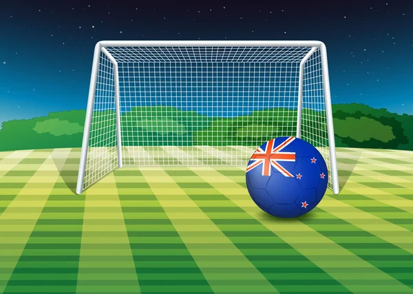 A soccer ball at the field with the New Zealand flag — Stock Vector