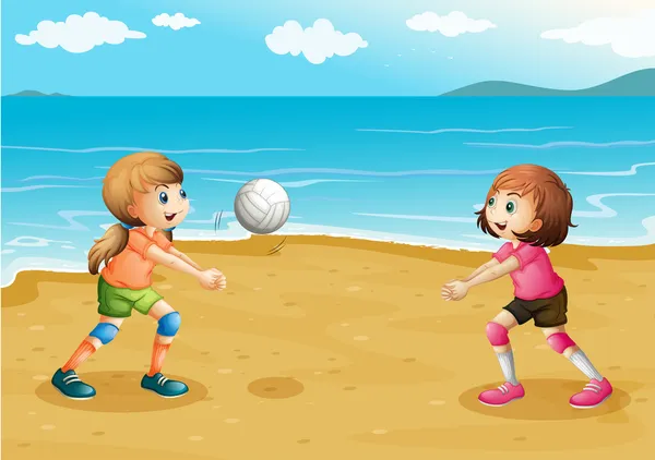 女孩子在沙滩上打排球 — 图库矢量图片