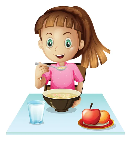 A girl eating breakfast — Stock Illustration A girl eating breakfast Stock Illustration