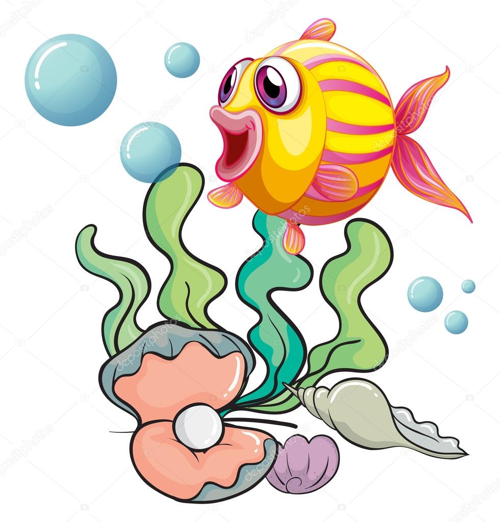 A colourful fish under the sea with shells