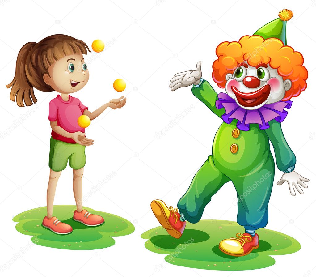 A clown and a young girl