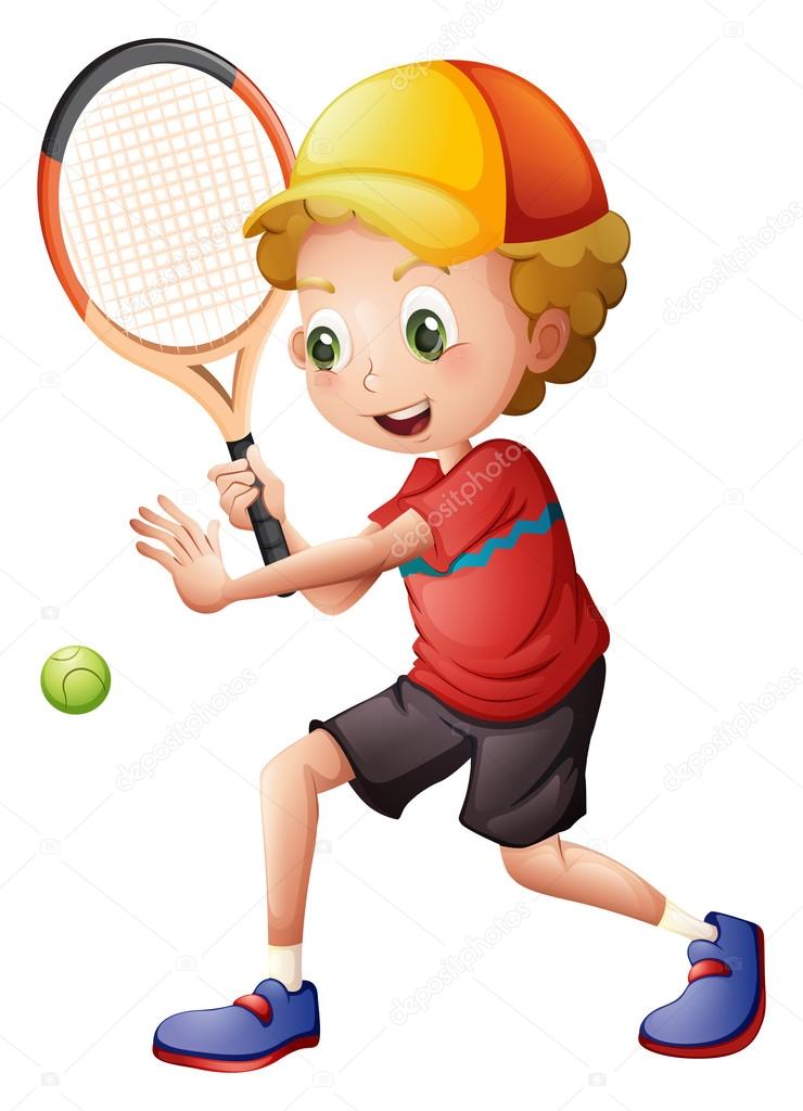 A cute little boy playing tennis