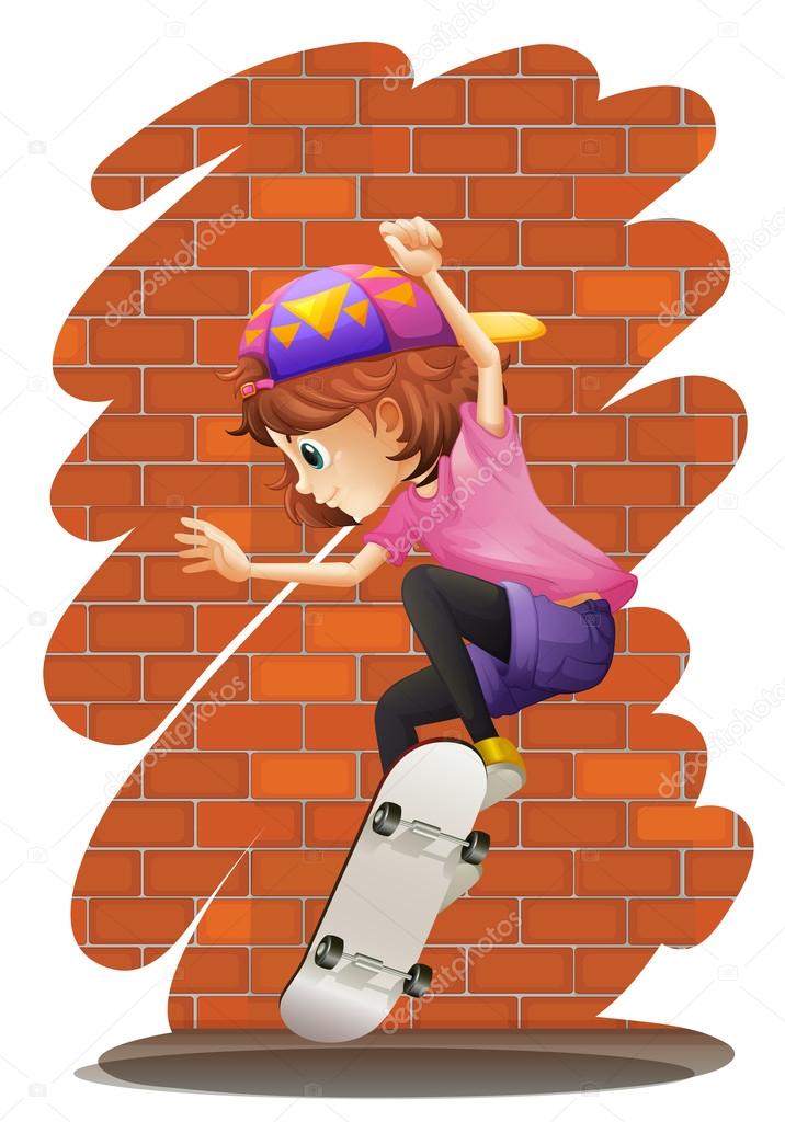 An energetic little girl skateboarding