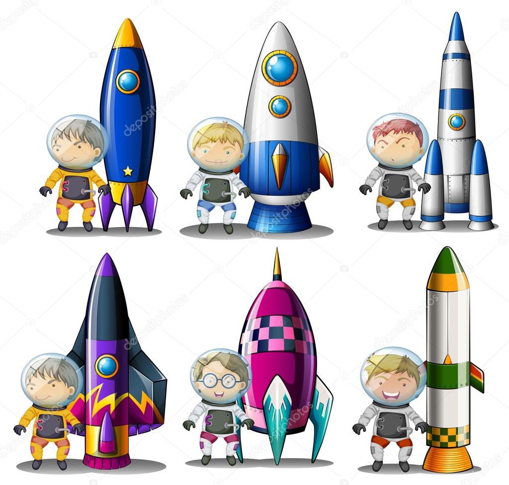 Explorers beside the rockets