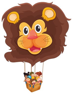 çocuklar ile balon yüzen bir aslan