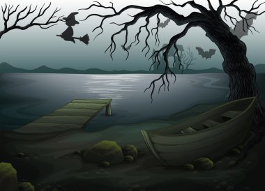 A wooden boat under the tree clipart