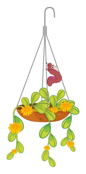 A hanging plant with a caterpillar — Stock Vector