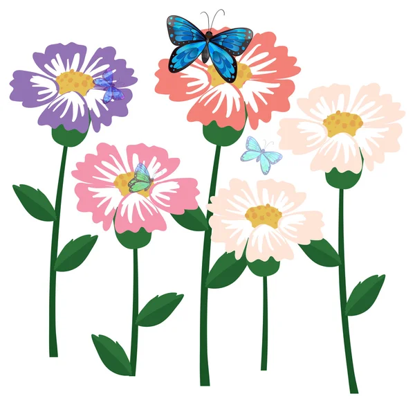 Fresh flowers with butterflies — Stock Vector