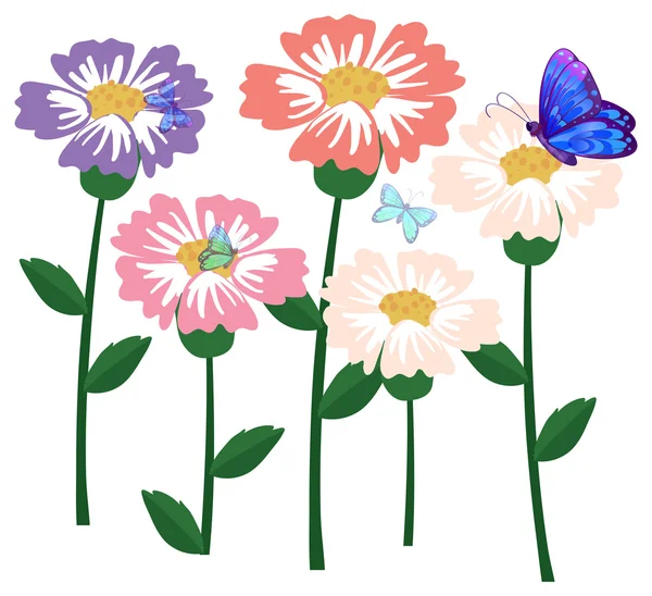 Frische Blumen mit Schmetterlingen — Stockvektor