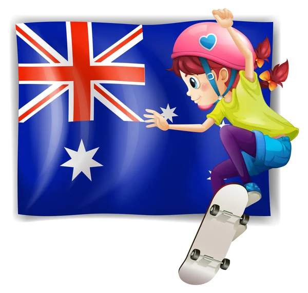 Een meisje voor de Australische vlag skateboarden — Stockvector