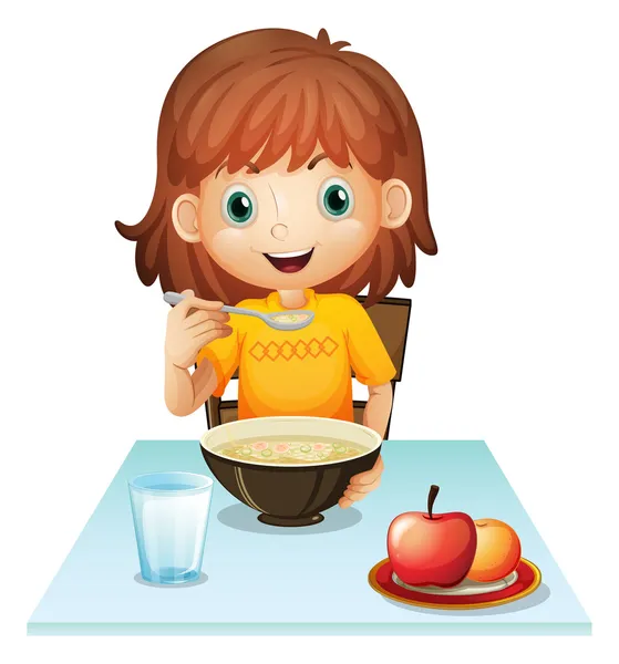 A little girl eating her breakfast — Stock Vector