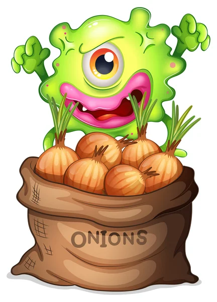 A monster and a sack of onions — Stock Vector