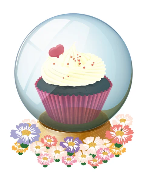 A crystal ball with a mouthwatering cupcake — Stock Vector