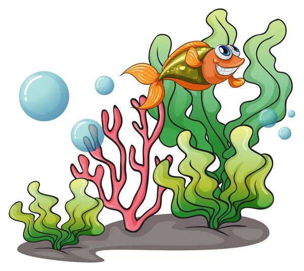 A fish underwater with the coral reefs — Stock Vector