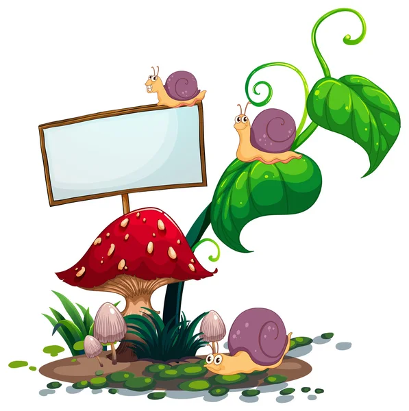 Une enseigne vide près des champignons — Image vectorielle