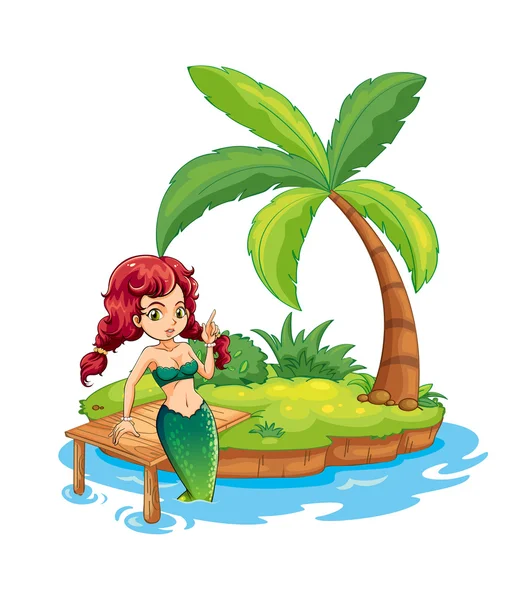 Una isla con una sirena — Vector de stock