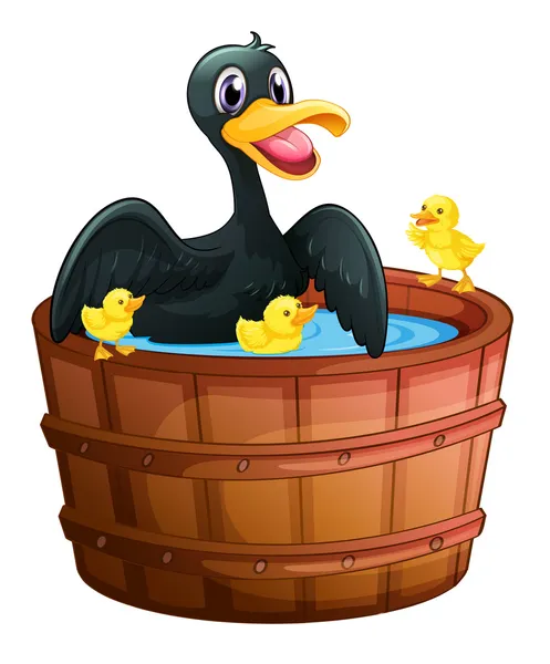 A mini pool with a duck and her ducklings — Stock Vector