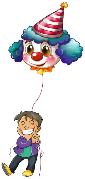 A happy boy holding a clown balloon — Stock Vector