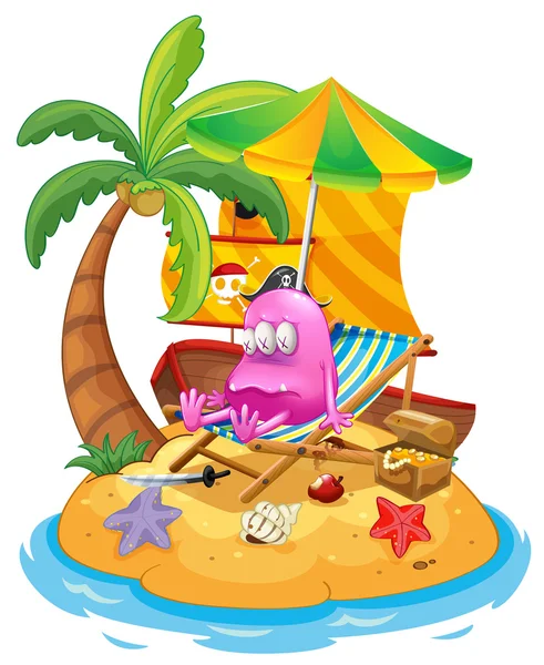 A pink pirate monster in the island — Stock Vector