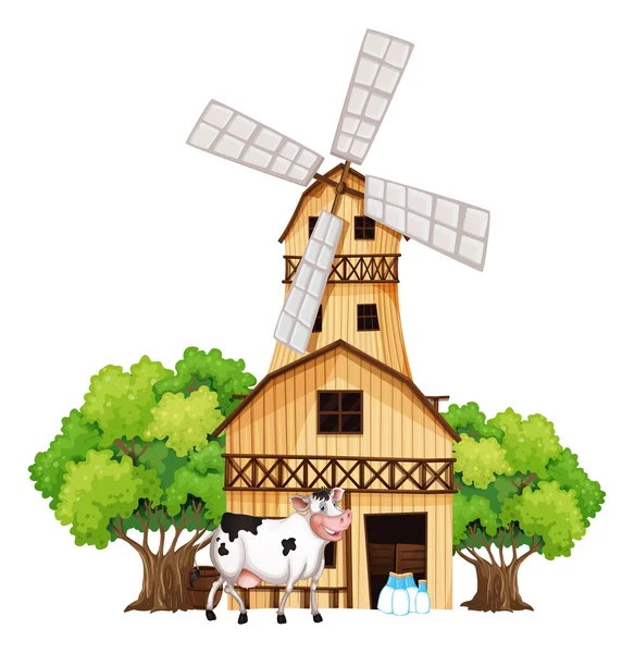 A barnhouse kívül a fejés tehén — Stock Vector