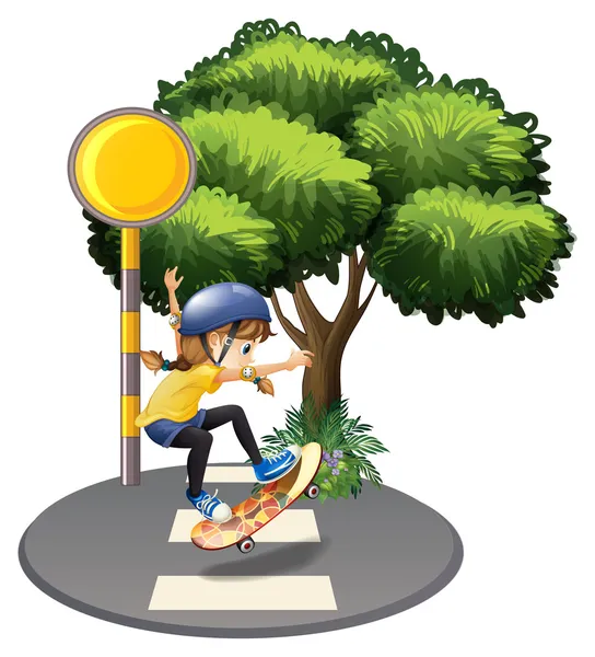 A girl skateboarding at the pedestrian lane — Stock Illustration A girl skateboarding at the pedestrian lane Stock Illustration