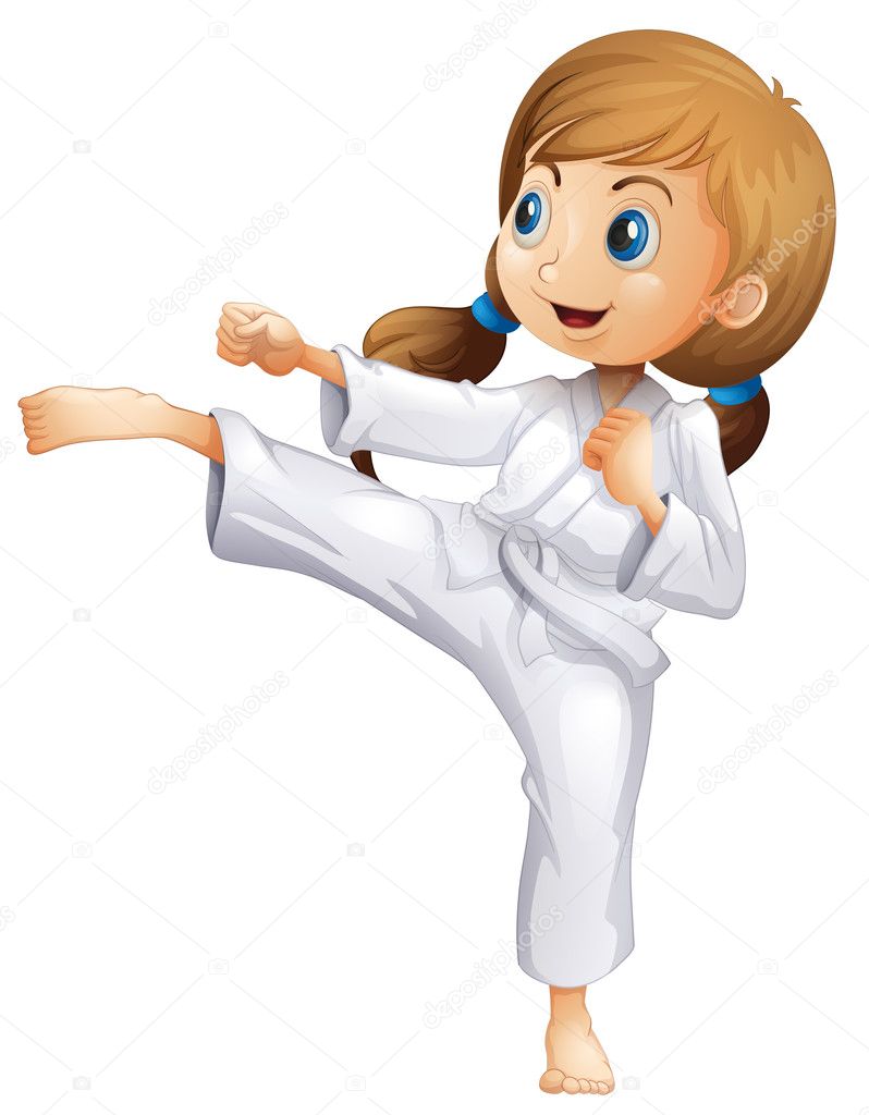 An energetic young woman doing karate