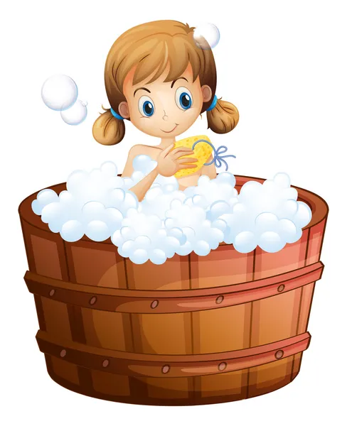 A young girl taking a bath at the bathtub — Stock Vector