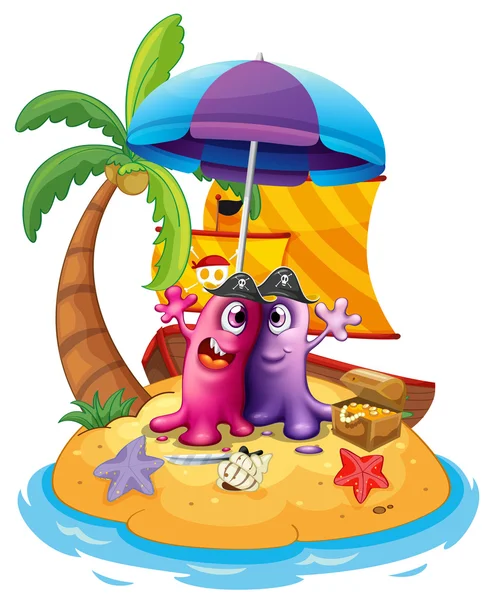 A beach with two monsters — Stock Vector